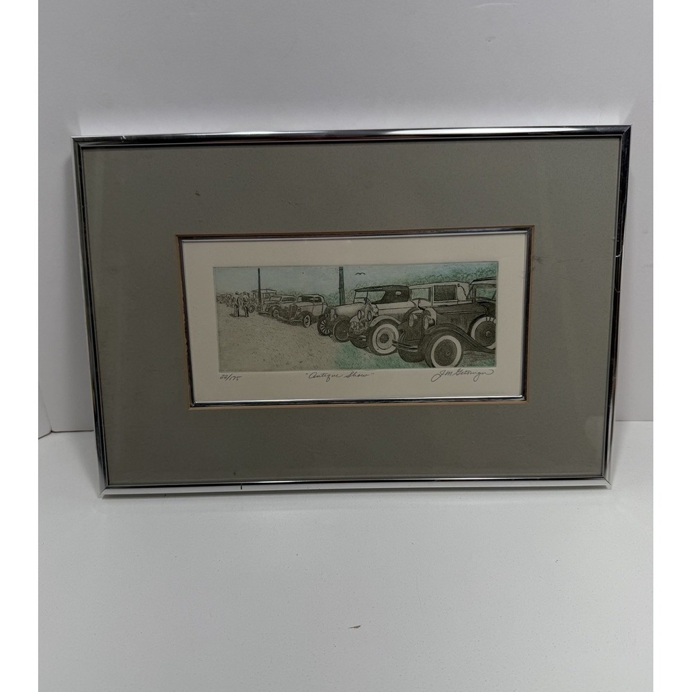J.M. Getsinger Signed Etching Antique Show Vintage Cars Limited Edition 22/175